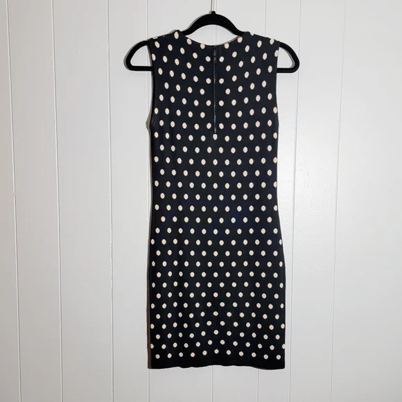 Alice + Olivia Marta Fitted Jersey Sleeveless Black and Cream Polka-dot Dress 6 - Picture 8 of 8